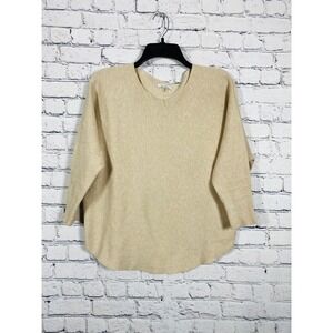 Vila Milano Sweater Womens Dolman Ribbed Knit Tan M Excellent Curved Hem Ribbed